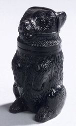 Sandwich Pressed Black Glass Bear Pomade Jar. 